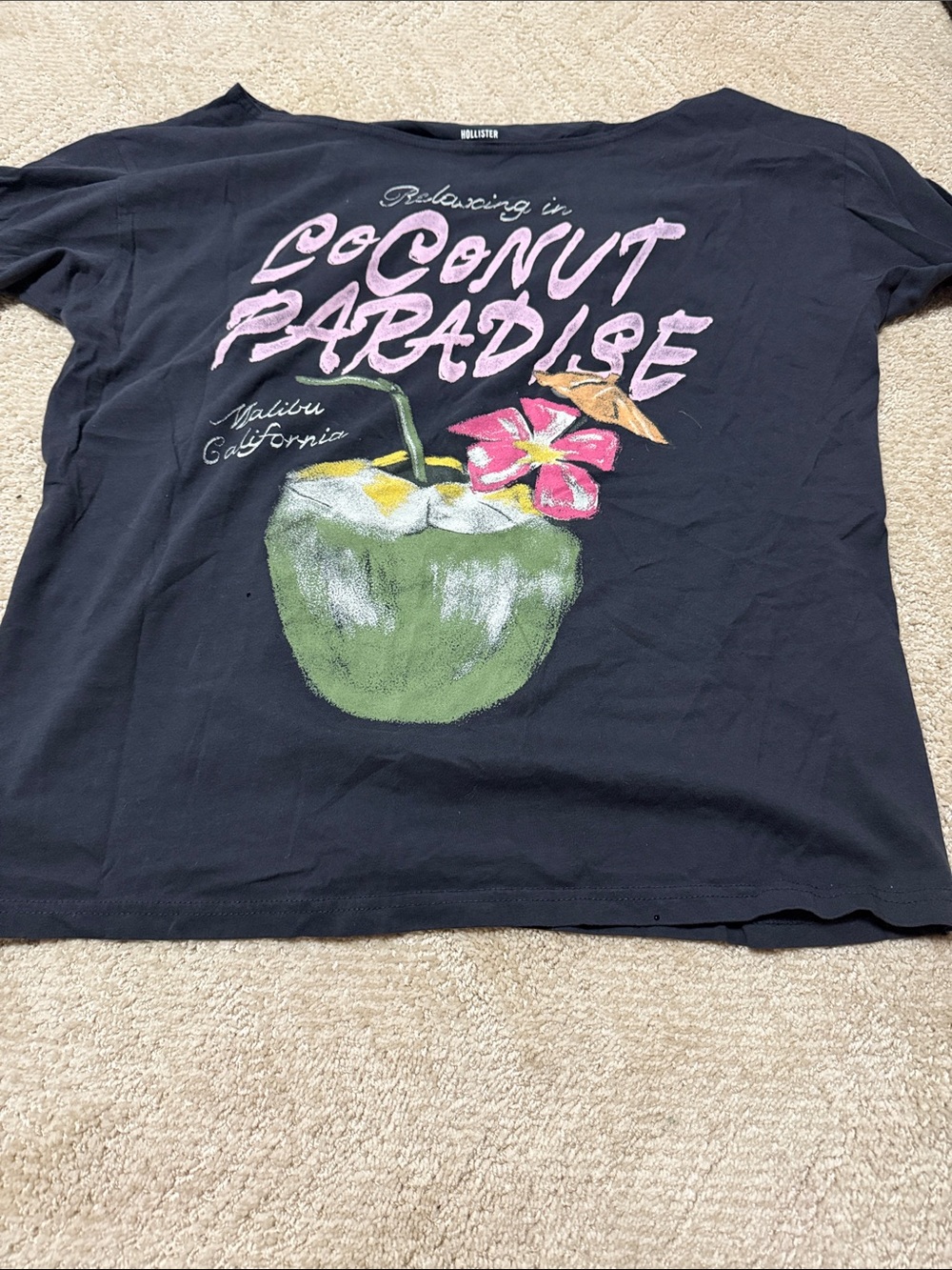 Women’s Hollister Black Tee with Pink & Green Coconut Graphic